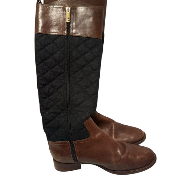 Tory Burch Rosalie brown leather quilted tall riding boots 6 - Picture 2 of 10
